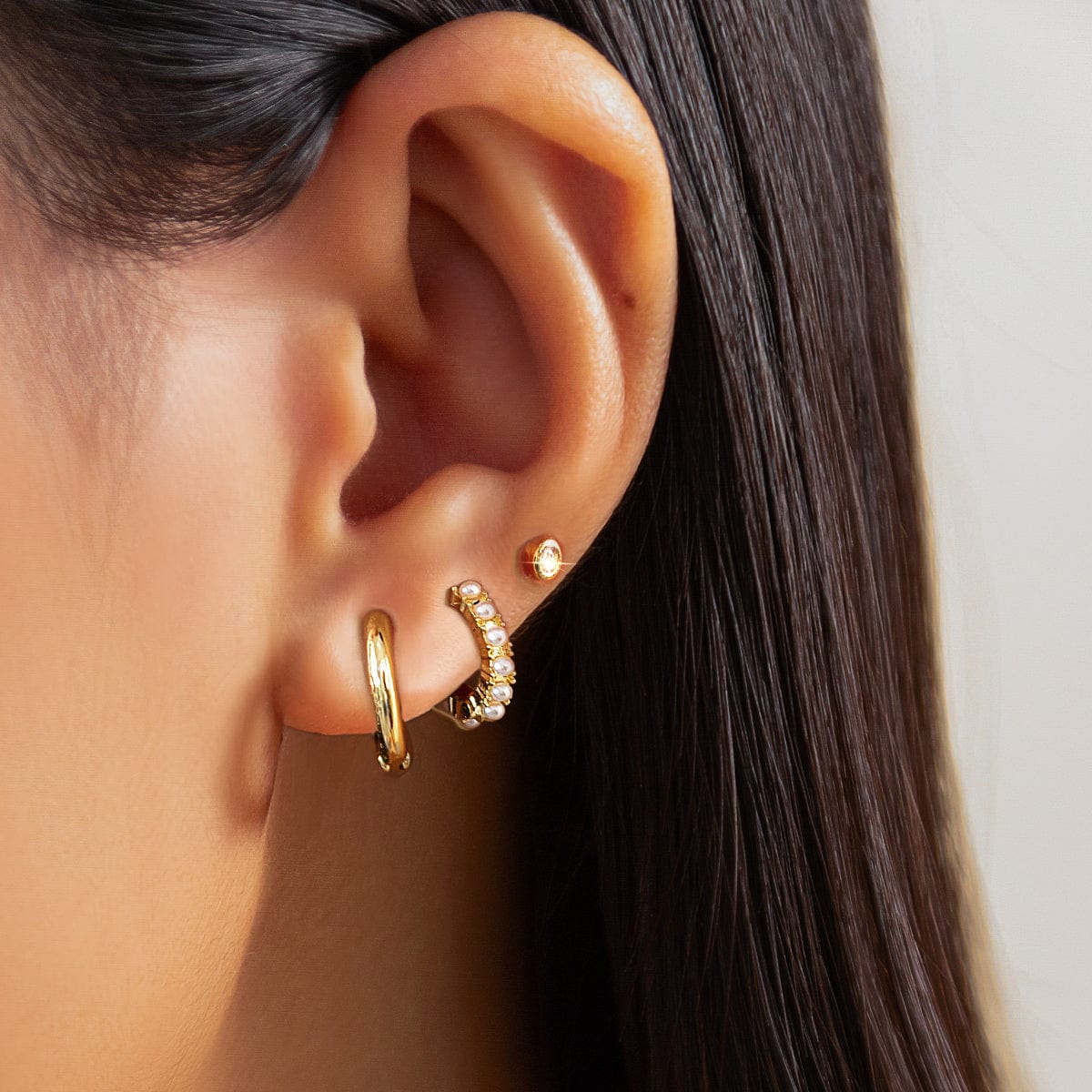 Elegant 3 Pairs Pearl Huggie Hoop Earrings Set - ArtGalleryZen