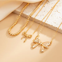 Thumbnail for Elegant 3pcs Bowknot Charm Beaded Chain Necklace Set - ArtGalleryZen