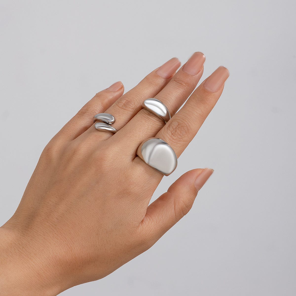 Elegant 3Pcs Gold Silver Plated Glossy Ring Set - ArtGalleryZen