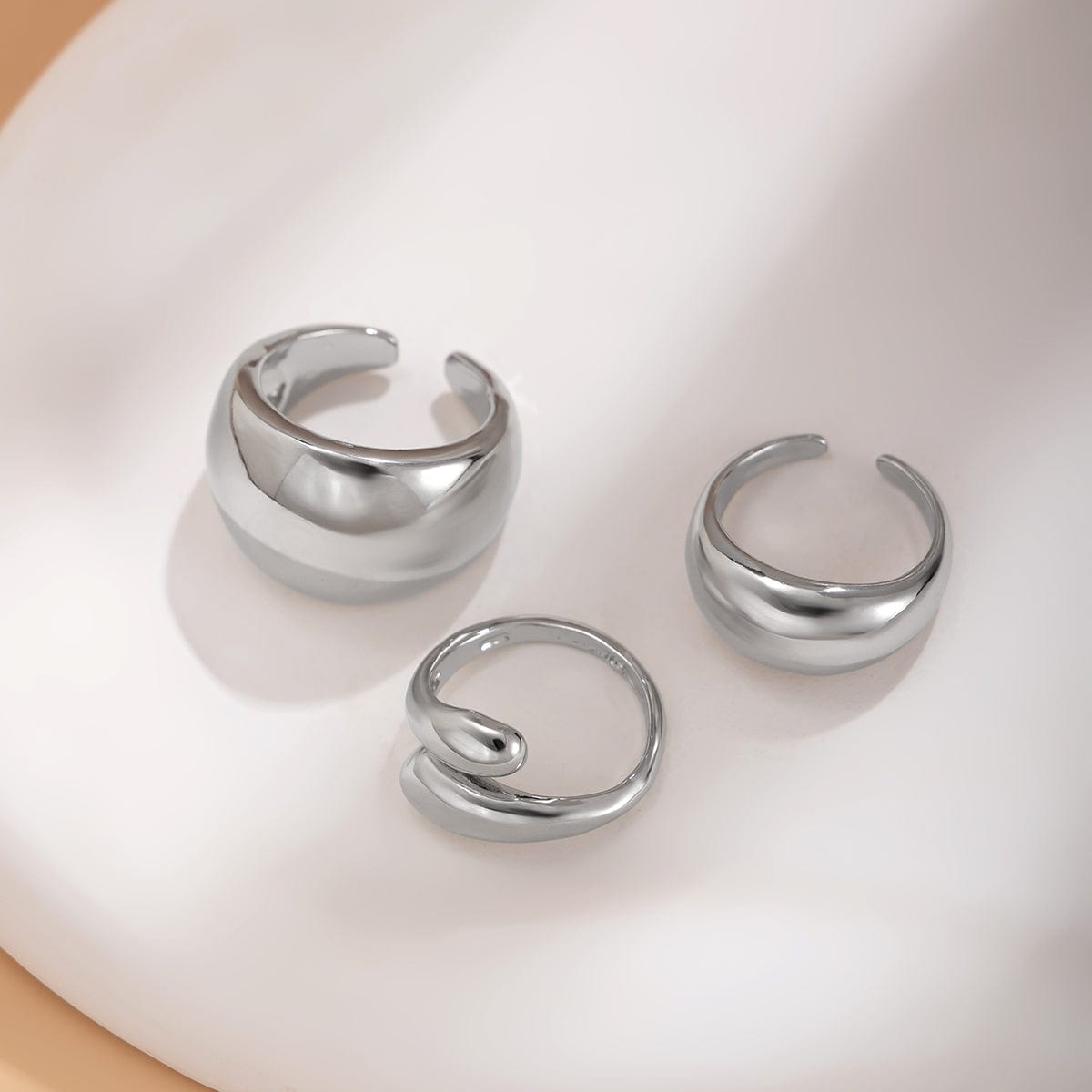 Elegant 3Pcs Gold Silver Plated Glossy Ring Set - ArtGalleryZen