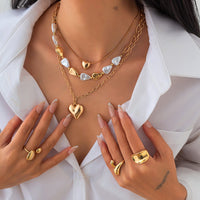 Thumbnail for Elegant 3pcs Gold Silver Plated Heart Pendant Pearl Necklace Set - ArtGalleryZen