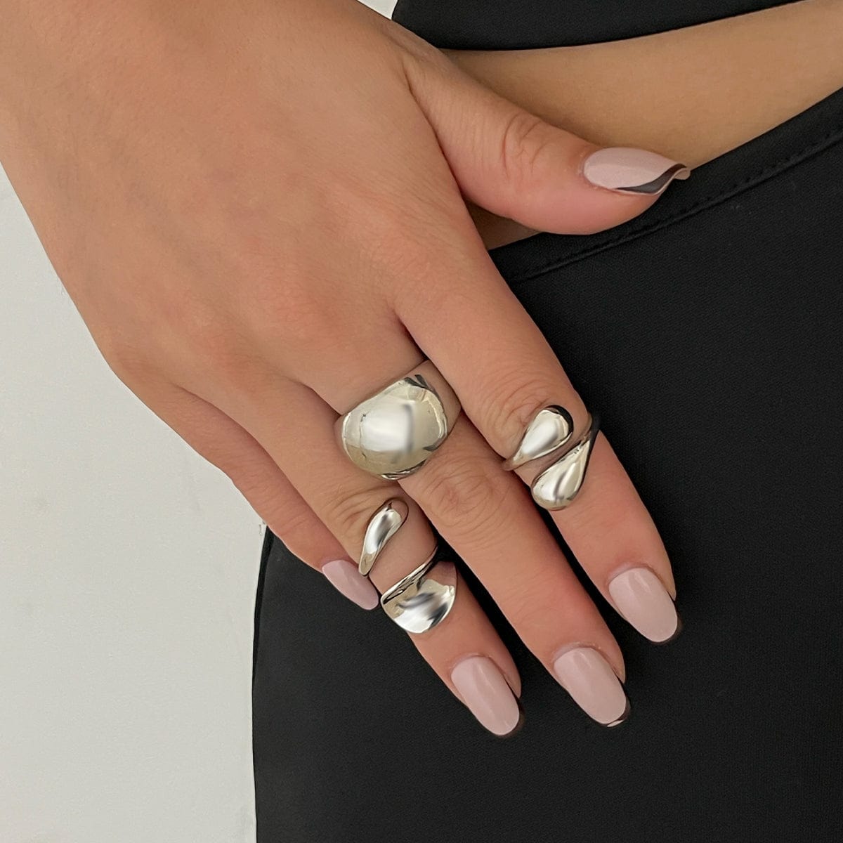 Elegant 3pcs Gold Silver Tone Glossy Waterdrop Ring Set - ArtGalleryZen