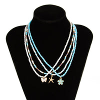 Thumbnail for Elegant 4pcs Enamel Butterfly Flower Starfish Pendant Seed Beaded Necklace Set - ArtGalleryZen