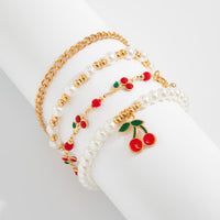 Thumbnail for Elegant 4pcs Enamel Cherry Pearl Chain Bracelet Set - ArtGalleryZen