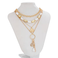 Thumbnail for Elegant 4pcs Irregular Pearl Round Disk Tassel Cable Chain Necklace Set - ArtGalleryZen
