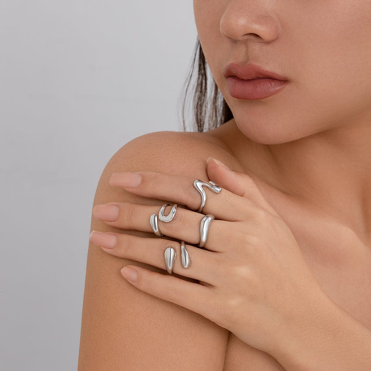 Elegant 4Pcs Metallic Waterdrop Open Ring Set - ArtGalleryZen