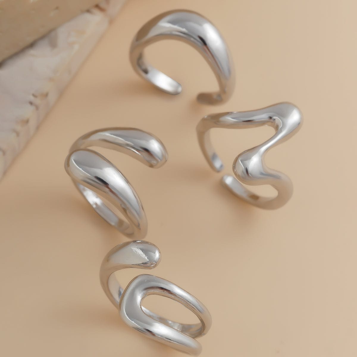 Elegant 4Pcs Metallic Waterdrop Open Ring Set - ArtGalleryZen