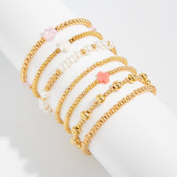 Thumbnail for Elegant 7pcs Star Cross Charm Pearl Beaded Chain Bracelet Set - ArtGalleryZen