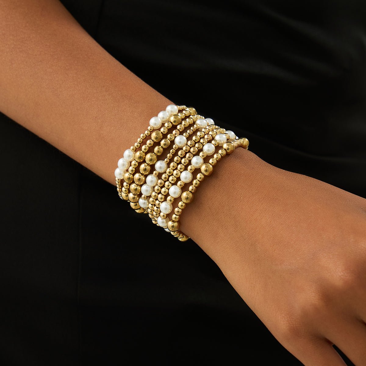 Elegant 8pcs Gold Plated Pearl Beaded Chain Bracelet Set - ArtGalleryZen