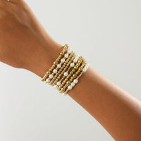 Thumbnail for Elegant 8pcs Gold Plated Pearl Beaded Chain Bracelet Set - ArtGalleryZen