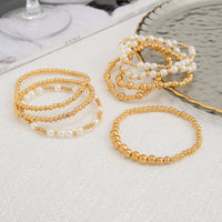 Thumbnail for Elegant 8pcs Gold Plated Pearl Beaded Chain Bracelet Set - ArtGalleryZen