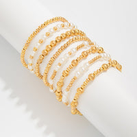 Thumbnail for Elegant 8pcs Gold Plated Pearl Beaded Chain Bracelet Set - ArtGalleryZen