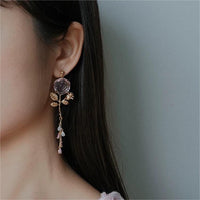 Thumbnail for Elegant Asymmetric S925 Silver Pink Crystal Rose Earrings - ArtGalleryZen