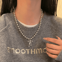 Thumbnail for Elegant Bowknot Pendant Grey Pearl Chain Necklace - ArtGalleryZen