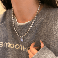 Thumbnail for Elegant Bowknot Pendant Grey Pearl Chain Necklace - ArtGalleryZen