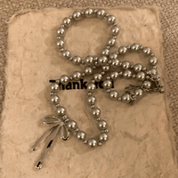 Thumbnail for Elegant Bowknot Pendant Grey Pearl Chain Necklace - ArtGalleryZen