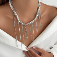 Thumbnail for Elegant Box Curb Chain Tassel Pearl Choker Necklace - ArtGalleryZen