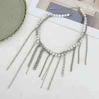 Thumbnail for Elegant Box Curb Chain Tassel Pearl Choker Necklace - ArtGalleryZen