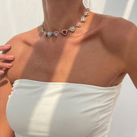 Thumbnail for Elegant Colorful CZ Inlaid Heart Chain Necklace - ArtGalleryZen