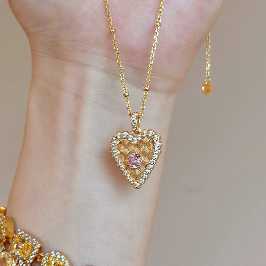 Elegant CZ Inlaid Braided Heart Necklace - ArtGalleryZen