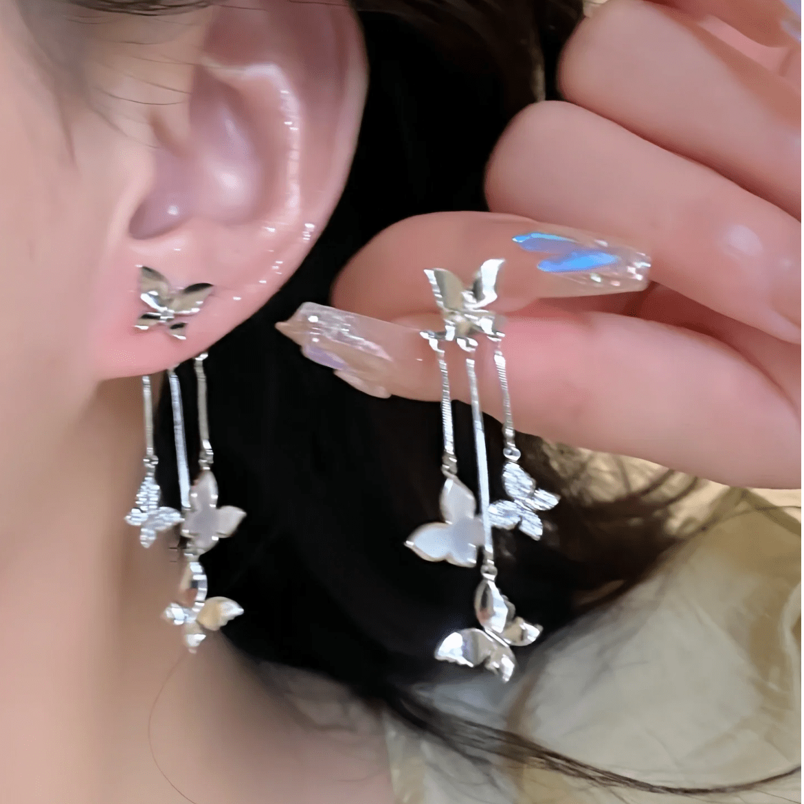 Elegant CZ Inlaid Enamel Butterfly Tassel Earrings - ArtGalleryZen