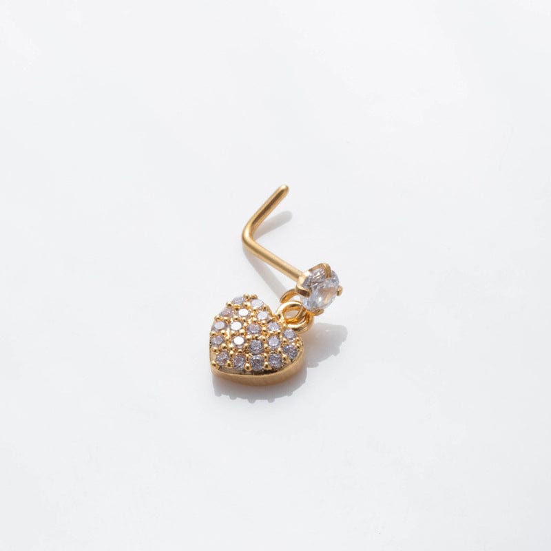 Elegant CZ Inlaid Stainless Steel Heart Snowflake Floral Nose Piercing Nose Stud - ArtGalleryZen