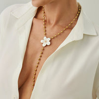 Thumbnail for Elegant Enamel Flower Charm Ball Chain Y Necklace - ArtGalleryZen