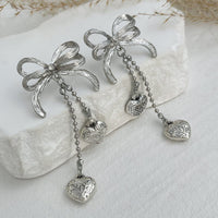 Thumbnail for Elegant Floral Heart Dangle Bowknot Earrings - ArtGalleryZen