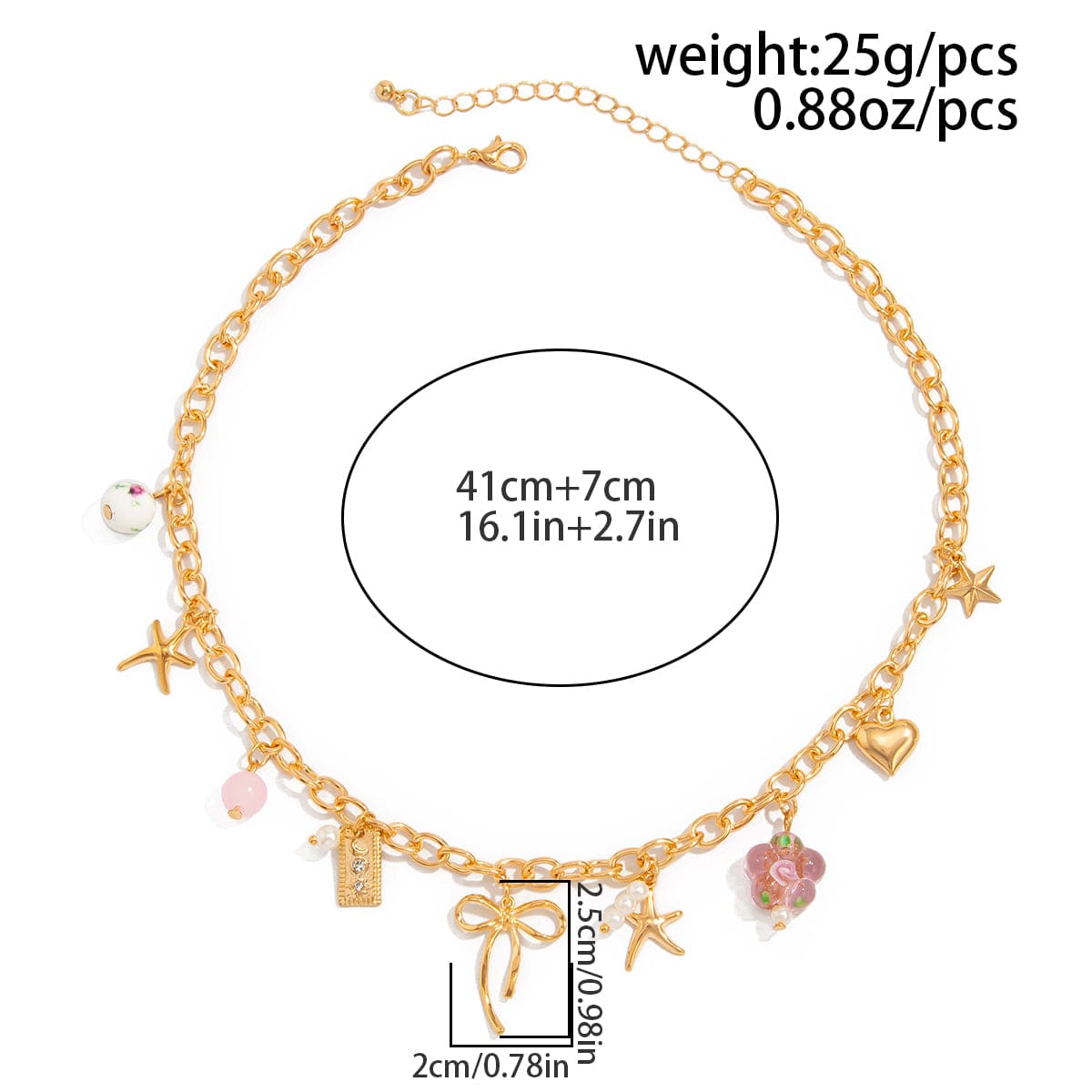 Elegant Flower Bow Heart Star Pendant Cable Chain Necklace - ArtGalleryZen