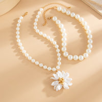Thumbnail for Elegant Flower Pendant Pearl Chain Necklace Ring - ArtGalleryZen