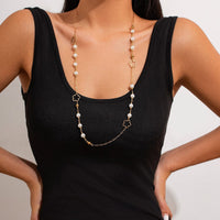 Thumbnail for Elegant Gold Plated Hollow Flower Pearl Cable Chain Necklace - ArtGalleryZen