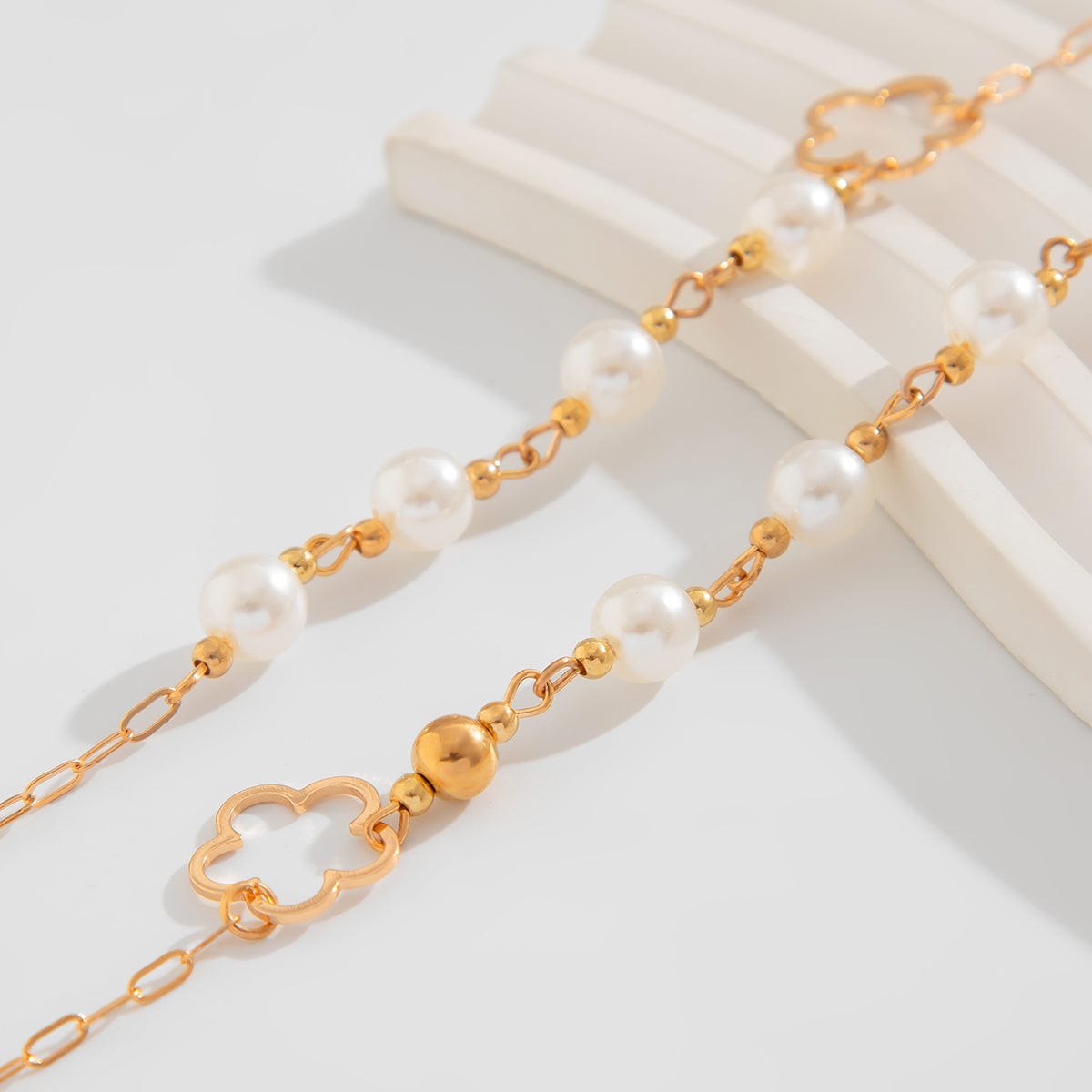 Elegant Gold Plated Hollow Flower Pearl Cable Chain Necklace - ArtGalleryZen