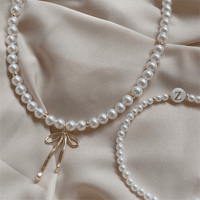 Thumbnail for Elegant Gold Silver Plated Bowknot Pendant Pearl Chain Necklace - ArtGalleryZen