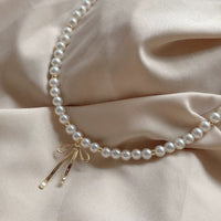 Thumbnail for Elegant Gold Silver Plated Bowknot Pendant Pearl Chain Necklace - ArtGalleryZen