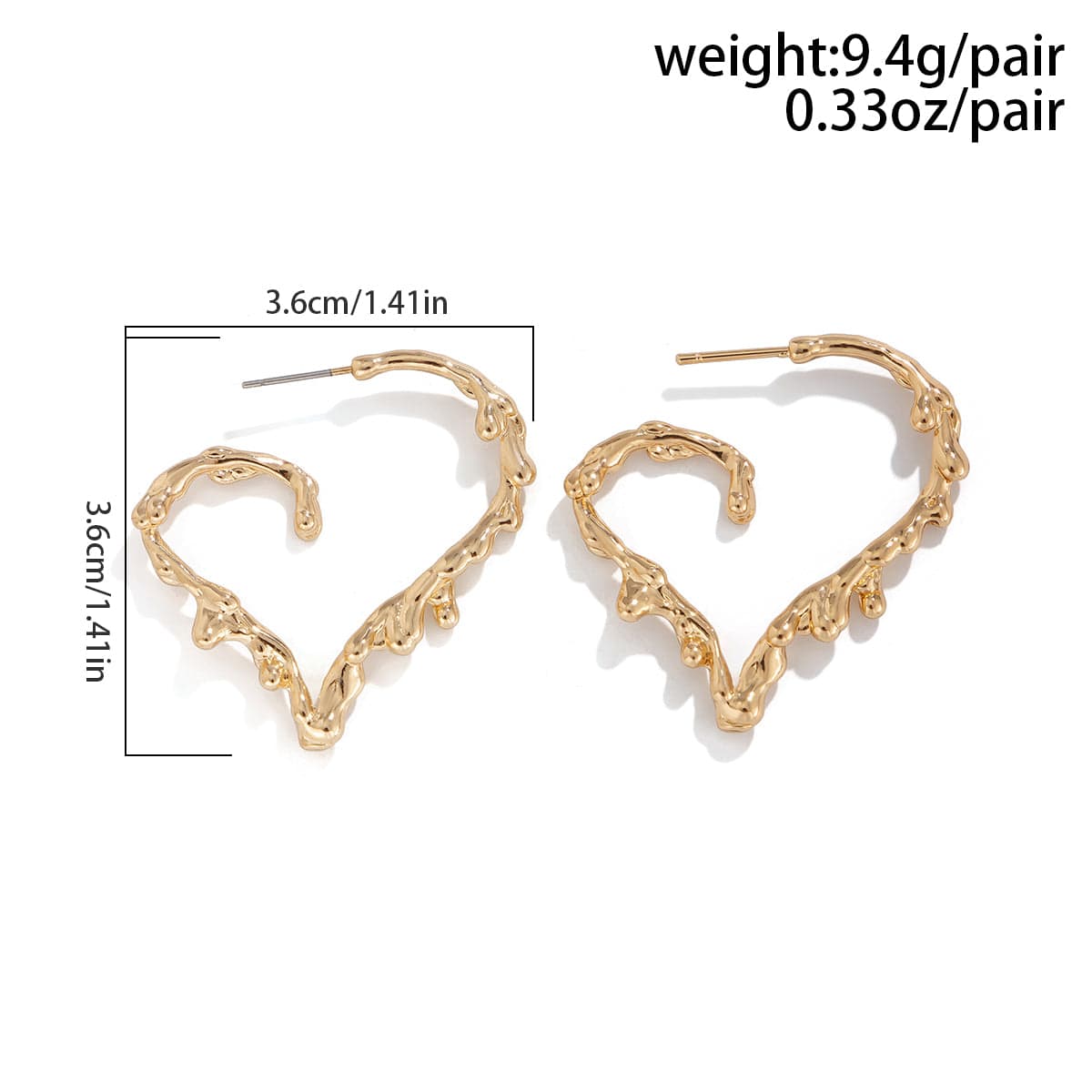 Elegant Gold Silver Plated Melting Heart Stud Earrings - ArtGalleryZen
