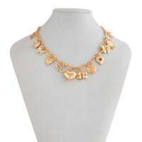 Thumbnail for Elegant Gold Silver Tone Relief Heart Bowknot Tassel Necklace - ArtGalleryZen