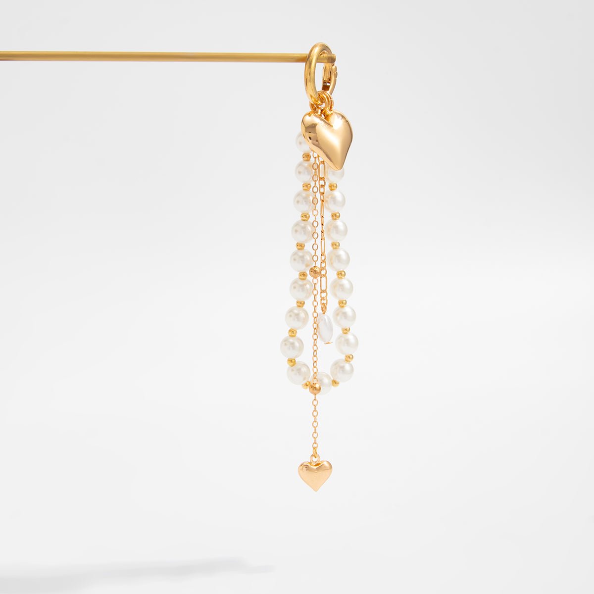 Elegant Gold Tone Heart Pendant Pearl Keychain - ArtGalleryZen