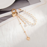 Thumbnail for Elegant Gold Tone Heart Pendant Pearl Keychain - ArtGalleryZen