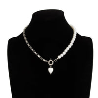 Thumbnail for Elegant Heart Ceramics Pendant Pearl Chain Necklace - ArtGalleryZen