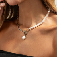Thumbnail for Elegant Heart Ceramics Pendant Pearl Chain Necklace - ArtGalleryZen
