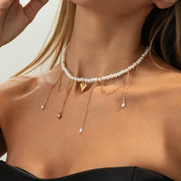 Thumbnail for Elegant Heart Pendant Pearl Chain Tassel Necklace - ArtGalleryZen
