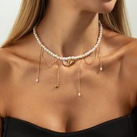 Thumbnail for Elegant Heart Pendant Pearl Chain Tassel Necklace - ArtGalleryZen