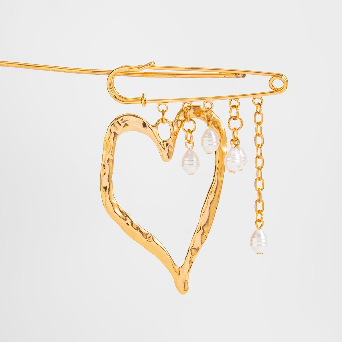 Elegant Hollow Heart Pearl Tassel Pin Brooch - ArtGalleryZen