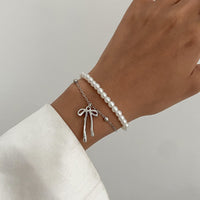 Thumbnail for Elegant Layered Bowknot Pendant Pearl Chain Bracelet - ArtGalleryZen