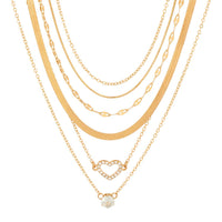 Thumbnail for Elegant Layered CZ Inlaid Heart Pendant Snake Chain Necklace Set - ArtGalleryZen