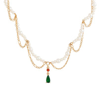 Thumbnail for Elegant Layered Emerald Crystal Waterdrop Pendant Pearl Chain Necklace - ArtGalleryZen