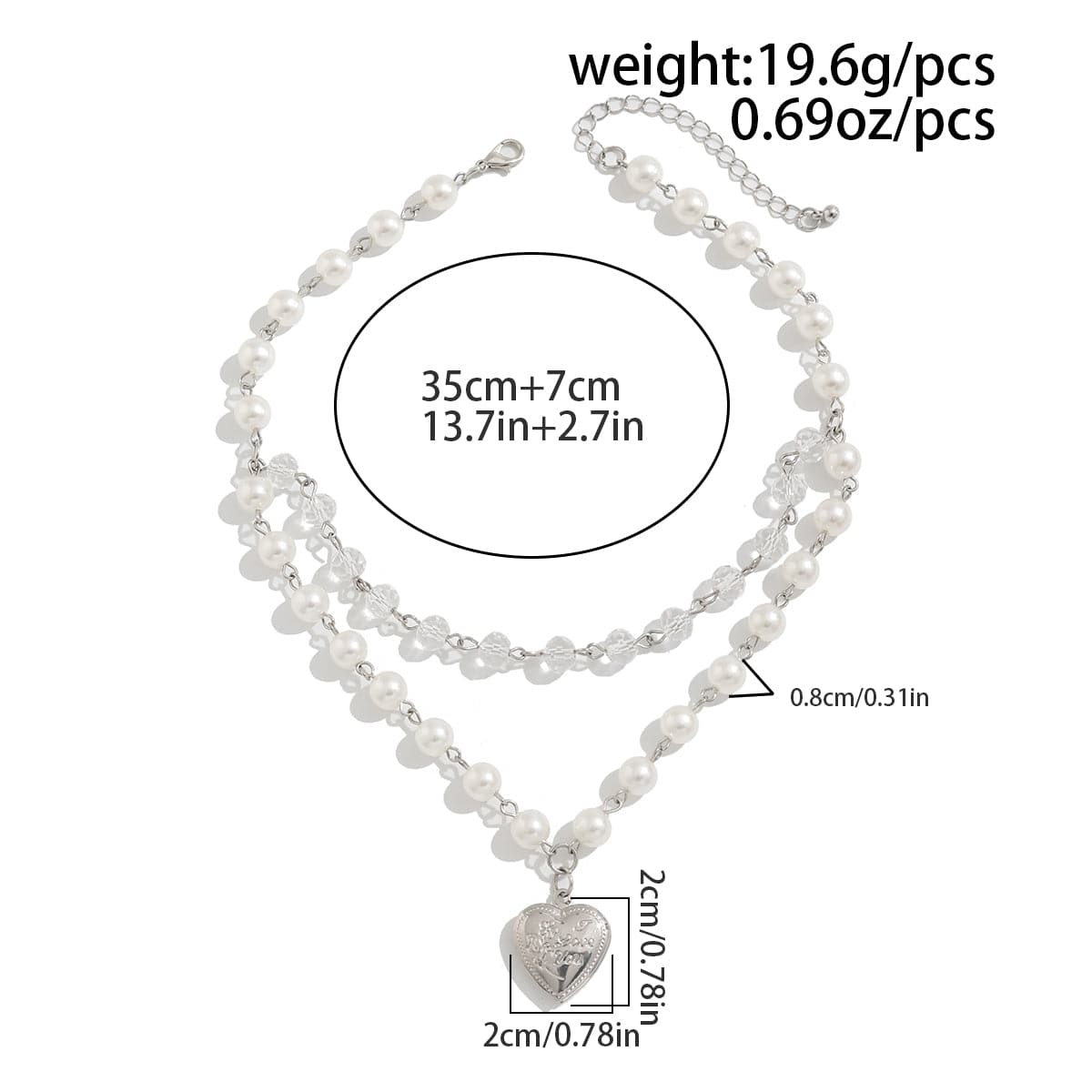Elegant Layered Floral Heart Pendant Crystal Pearl Chain Necklace - ArtGalleryZen
