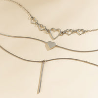 Thumbnail for Elegant Layered Heart Bar Pendant Chain Necklace Set - ArtGalleryZen