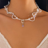 Thumbnail for Elegant Layered Heart Crystal Charm Pearl Seed Bead Chain Necklace - ArtGalleryZen