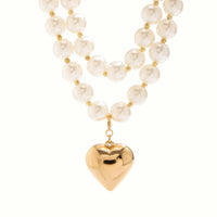 Thumbnail for Elegant Layered Heart Pendant Chunky Pearl Chain Choker Necklace Set - ArtGalleryZen
